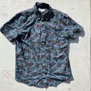 Men's Jack Spade Button Down Shirt Blue Floral M TIKI SS Beach Surf Holiday BBQ